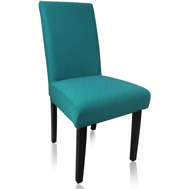 Stretch Dining Chair Covers, Jacquard Rhombus Dining Chair Slipcover, Removable Washable Furniture Solid Color Chair Protect Cover for Kitchen Hotel Table Banquet (4 Per Set, Peacock Blue)