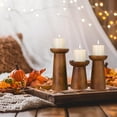 thumbnail image 7 of Pillar Candle Holders Set of 3， Wooden Candle Holders， Decorative Wood Candlestick Holders for Living Room, Table Centerpiece for Wedding, Christmas, Party, Home - 6", 8", 10", 7 of 7
