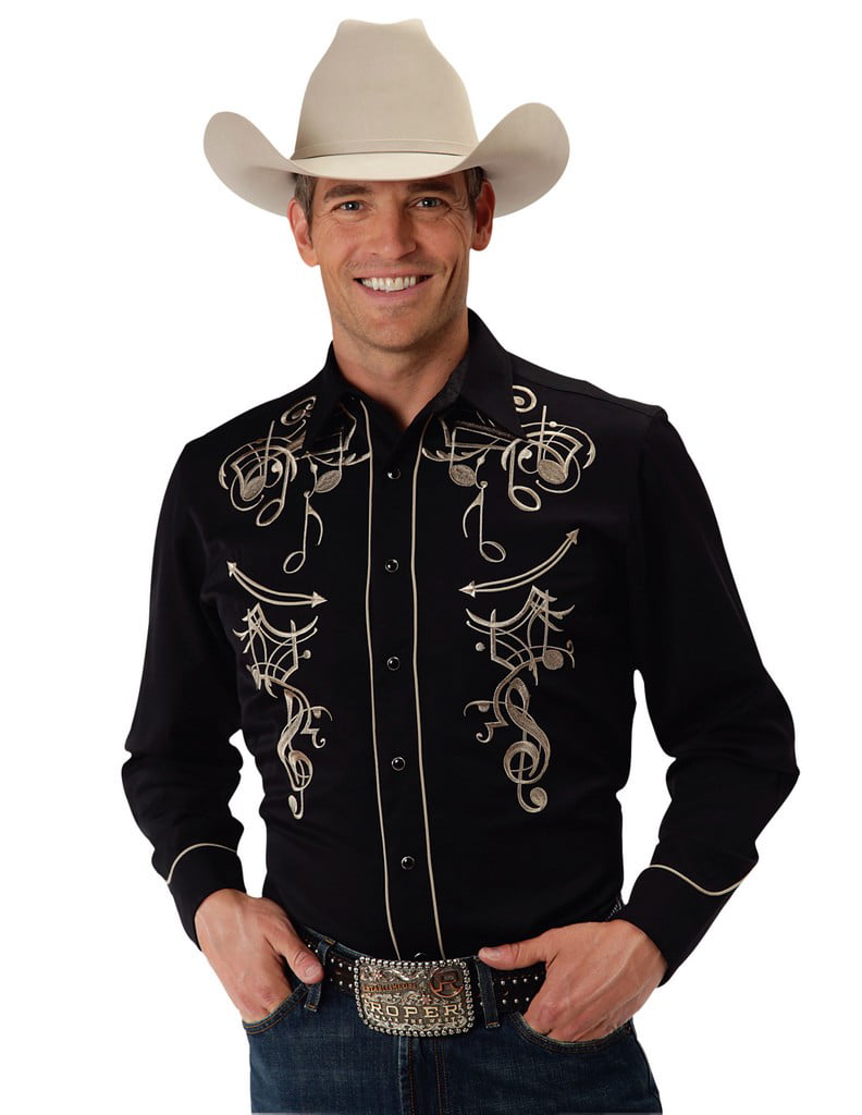 Western Shirt Mens Long Sleeve Snap Black 03-001-0040-0527 BL - Walmart.com