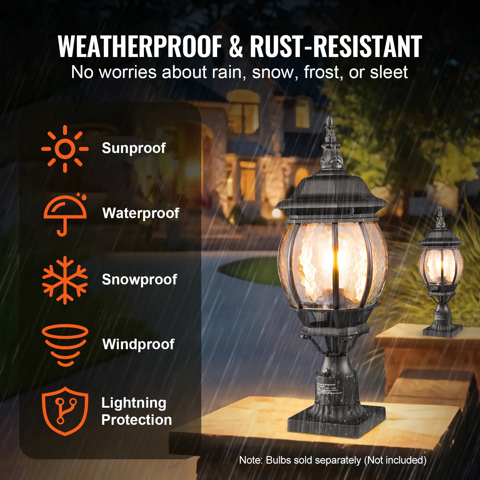 KFFKFF 2 Set Twilight to Sunrise Outdoor Post Light, 20.87 in, Weather-Resistant Lamp Post Lights with 3.5 in Pier Mount Base Glass Cover, Surge-Resistant Outdoor Pole Lights