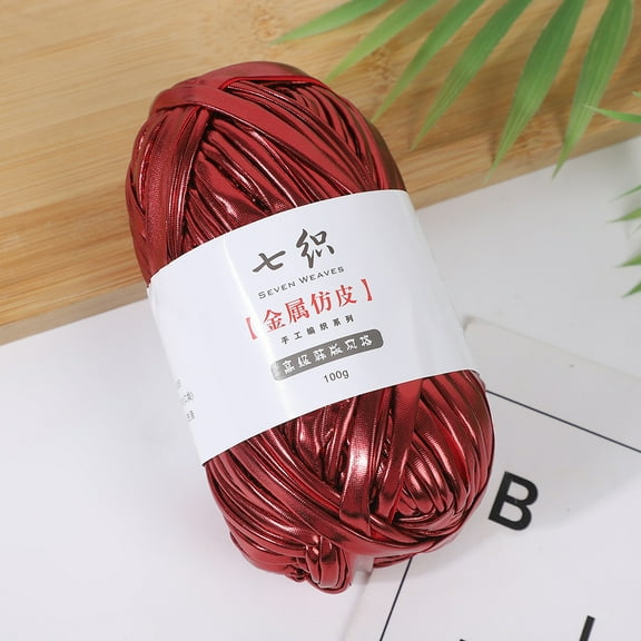 Zhuge 200g Shiny Metallic T-Shirt Yarn, Fabric Cloth Yarn for Crocheting, Knitting, Handmade Bag & Rug Weaving DIY Projects, Wine Red