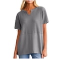thumbnail image 5 of SELONE Womens V Neck T Shirts Short Sleeve Blouses Loose Work Out Tops Solid Casual Clothes Dark Gray L, 5 of 9