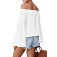 thumbnail image 6 of Tqcoqu Women's Off Shoulder Top,Ruffle Long Sleeve Chiffon Blouse,Casual Loose Trendy Shirts,White Women's S-XXL, 6 of 8