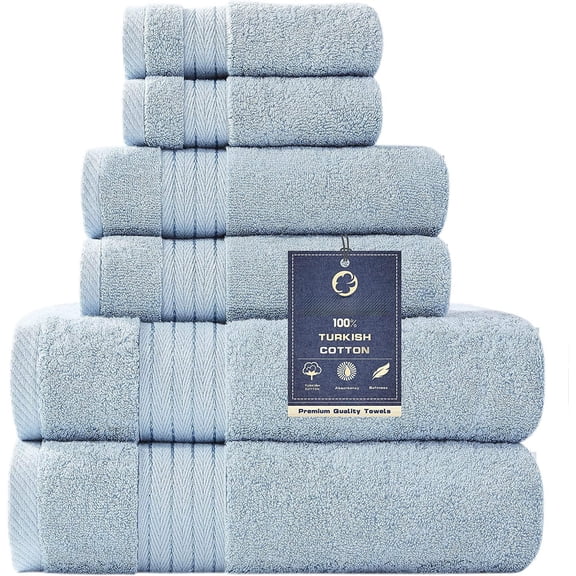 6 Piece Towel Set Allure Blue Bathroom Cotton Towels