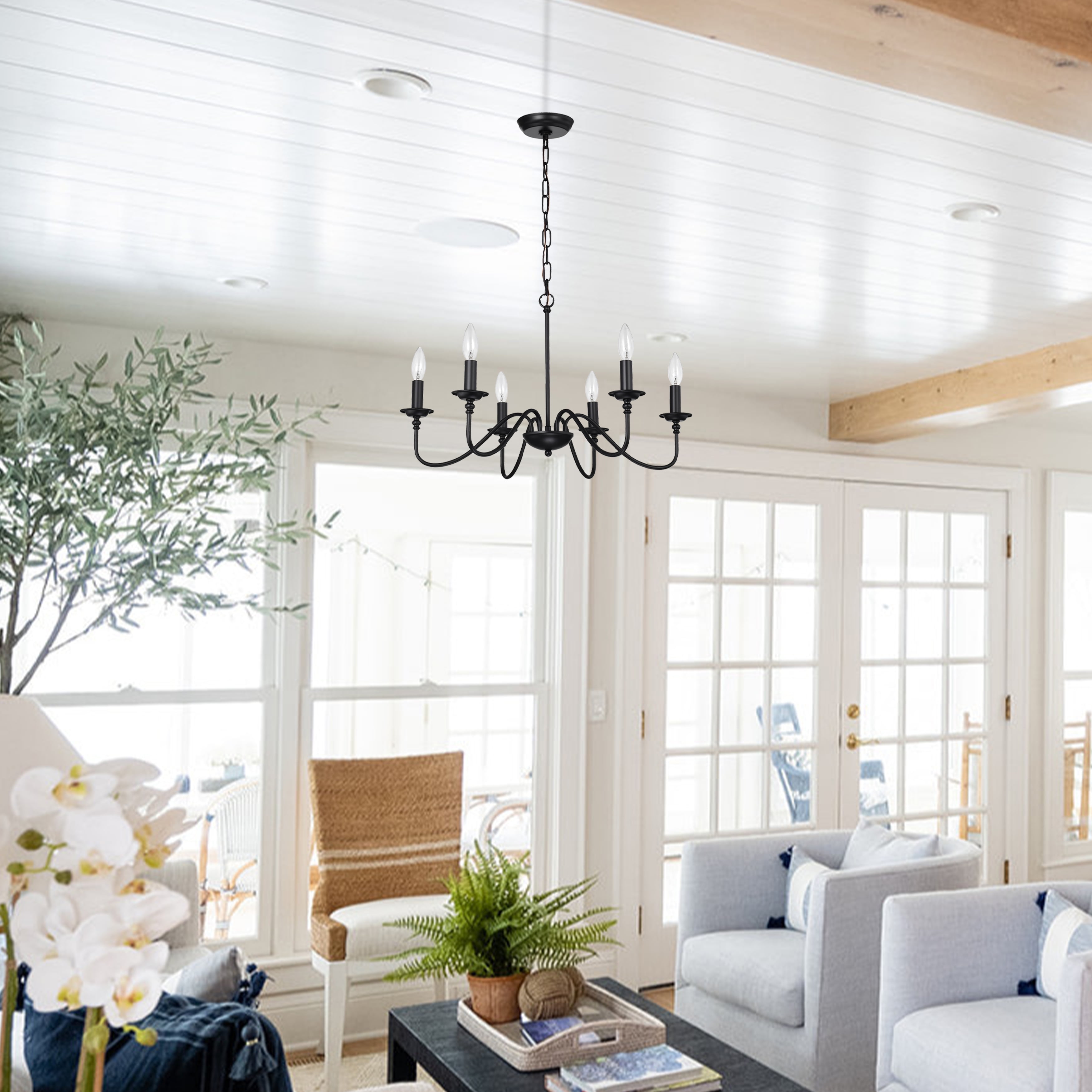 Peblto Modern Black Farmhouse Chandelier, Industrial 12-Light Rustic
