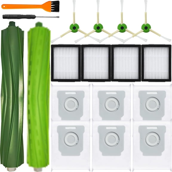 16Pcs Parts Compatible with Roomba i1 J7 i7 i3 i4 EVO i6 i8 i7 J7 Plus E5 E6 E7 Robot Vacuum Cleaner Accessories Kit, 2 Rubber Main Brush 4 Filters 4 Side Brushes 6 Vacuum Bags