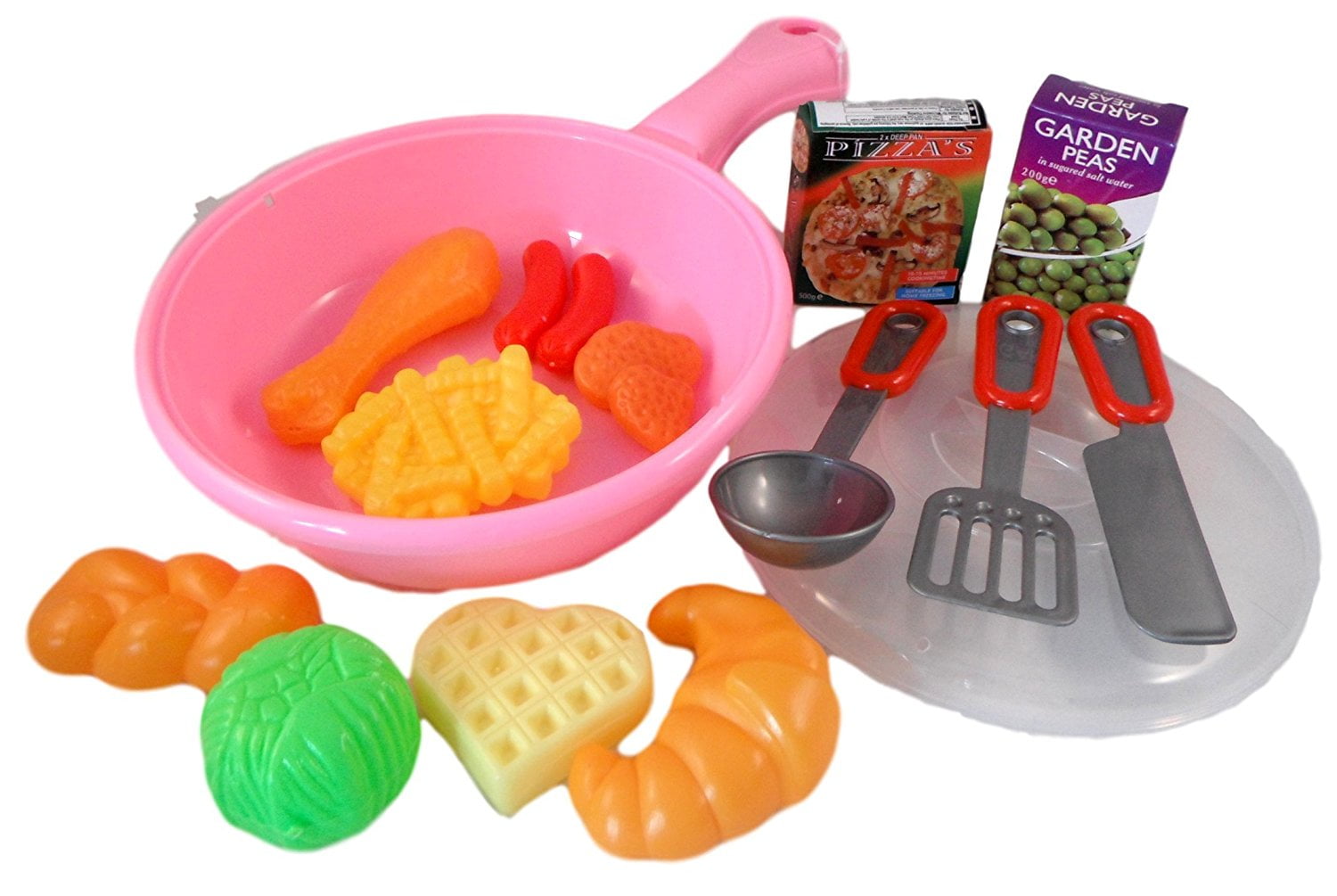 Toy Frying Pan, Utensils, and Pretend Food Playset Pink, Kids Toy