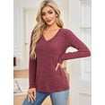thumbnail image 4 of JYLFC Women Long Sleeve V-Neck Sweatshirts Brushed Tunic Sweaters, Burgundy 2XL, 4 of 7