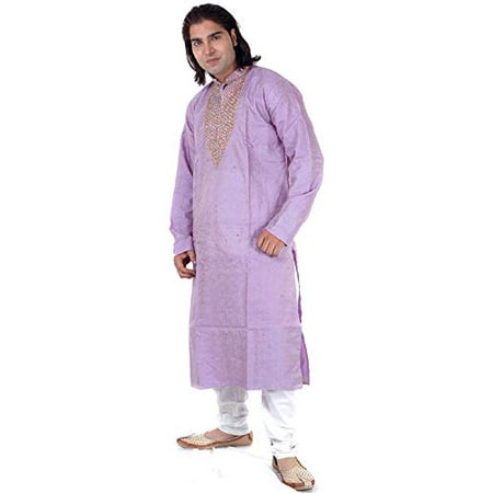 

Exotic India Viola Kurta Pajama with All-Over Paisleys Woven in Self and Beadwor