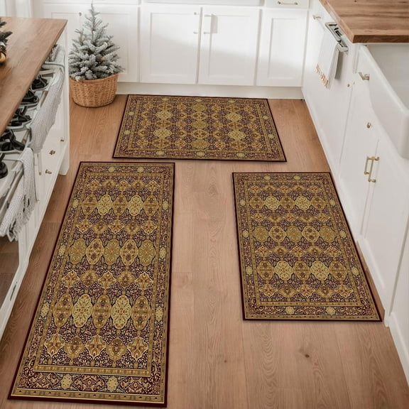Farmhouse Kitchen Rugs Set 3 Piece, Boho Kitchen Mats for Floor, Non-Slip Kitchen Rug Waterproof Mats for Kitchen, Runner Rugs for Hallway Laundry Holiday Sink Decor