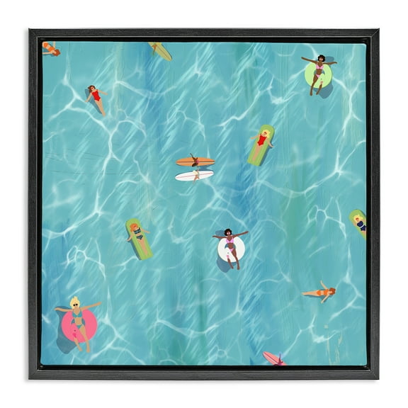 Stupell Industries Swimming Aerial Summer View Nature Painting Black Floater Framed Canvas Art Print Wall Art, 18 x 18