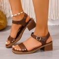 thumbnail image 2 of Viluyesy Womens Heeled Sandals, Sling Back Ankle Strap Square Toe Ladies Block Heels Dressy Shoes Brown US7, 2 of 9