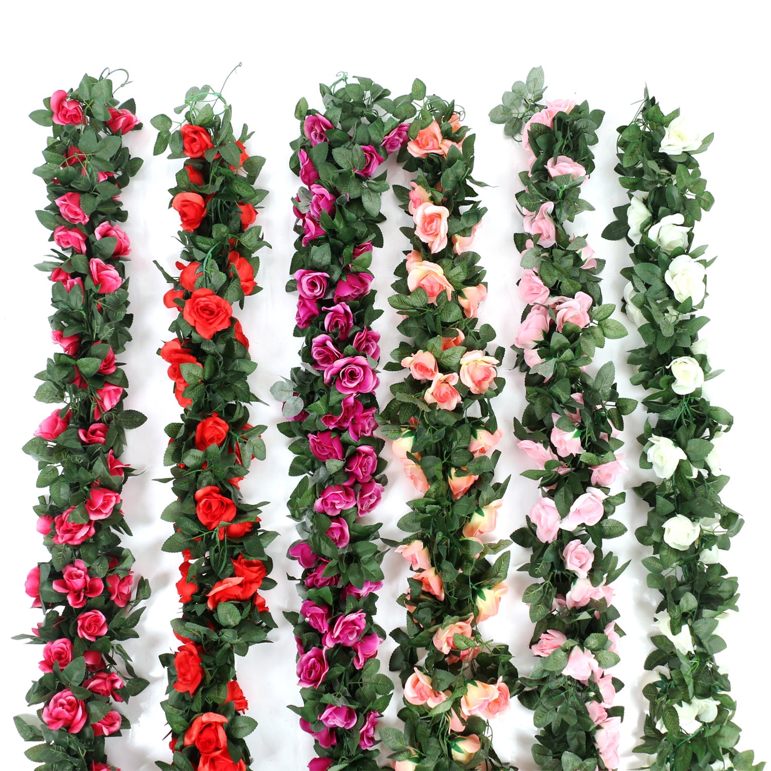 Nvzi 8 Pcs 66FT Flower Garland, Artificial Rose Vine Flowers with Green Leaves Hanging for Room, Anniversary Wedding Birthday Christmas Wall Arch Decor, Spring Red Flower