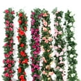 thumbnail image 2 of XmhyTop Guirnalda de 8 piezas de 66 pies, flores artificiales de vid de rosas, hojas verdes para colgar en la habitación, boda, cumpleaños, Navidad, estilo otoñal - Claret, 2 of 5