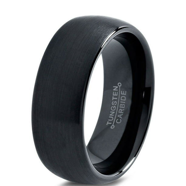 Tungsten Wedding Band Ring 8mm for Men Women Comfort Fit Black Domed Brushed Lifetime Guarantee