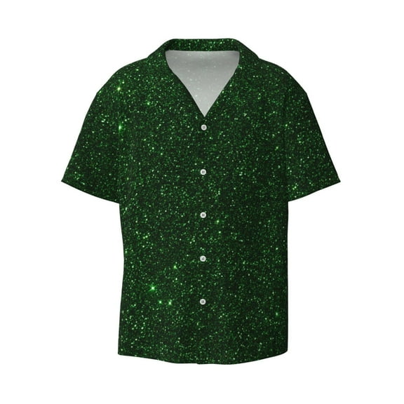 Ratiio Emerald Green Sparkling Print Mens Casual Short Sleeve Shirts Button Down Textured Shirts Summer Beach Shirt with Pocket Men's Casual Short-sleeved Shirt