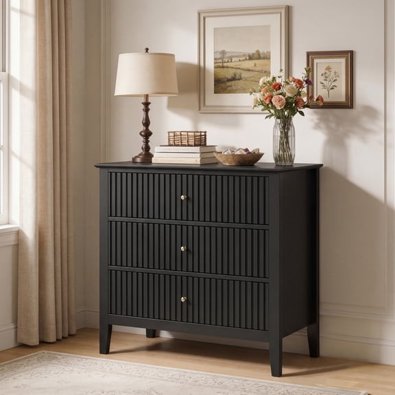 Cozy Home Black 3 Drawer Dresser, Painted 30" Nightstand with Storage, for Bedroom Hallway Living Room