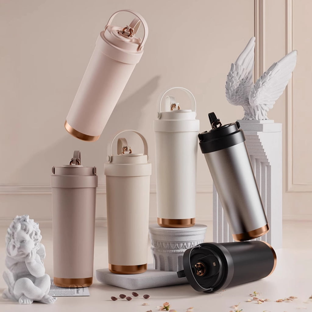 Large Capacity Stainless Steel Water Bottle Ceramic Coated Insulation Coffee Mug Beverage Container with Straw Lid