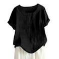thumbnail image 4 of Tittly Womens Shirts Short Sleeve Shirts Women's Linen Literary And Retro Style Thin Round Neck Short Sleeved T Shirt Top Tshirts Shirts Spring Tops for Women Black S, 4 of 4