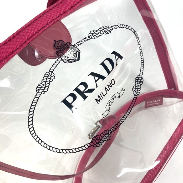 Pre-Owned PRADA Prada Beach Bag with Pouch Logo Canapa 2WAY