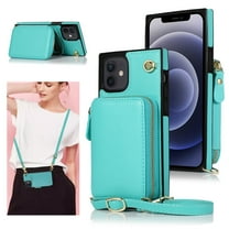 iPhone 12 Wallet Case, iPhone 12 Pro Case, Dteck Zipper Crossbody Phone Case with Card Holder Wrist Strap Purse Cover Compatible with iPhone 12 Pro / iPhone 12 6.1 inch, Green