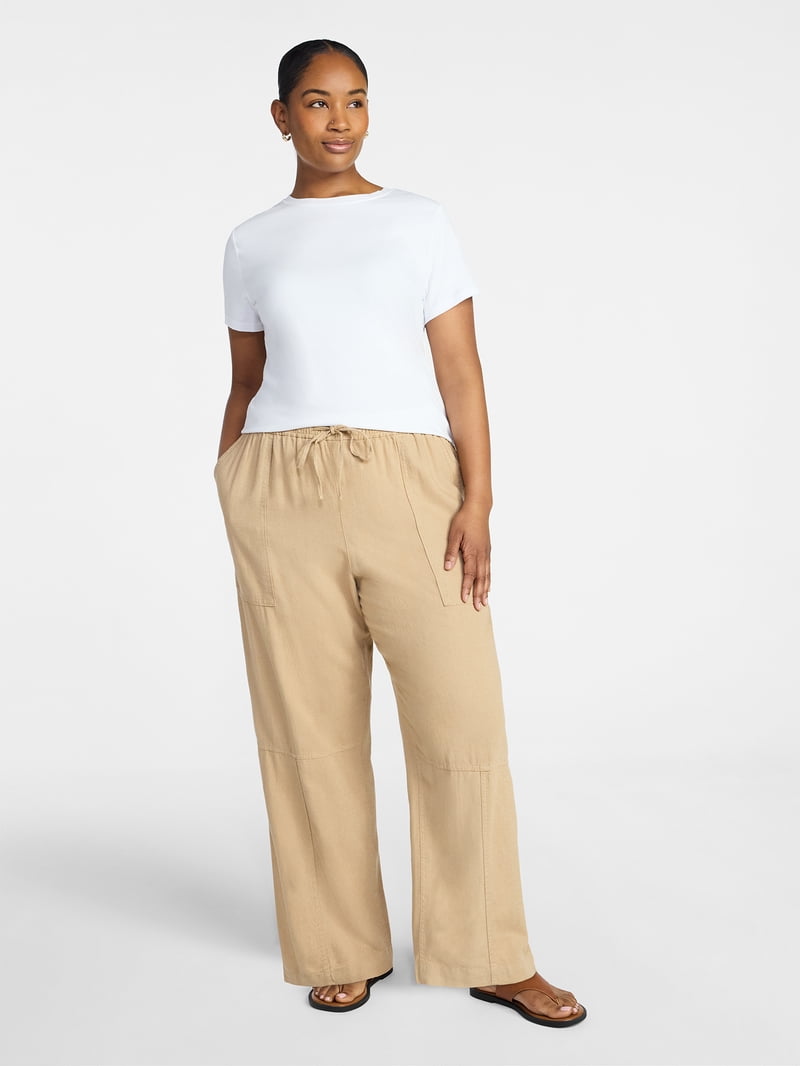 Time and Tru Women's Tapered Linen Blend Pants, Sizes XS-XXXL