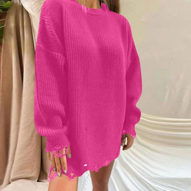 Suéter de cuello redondo para mujer, suéter de punto de cuello redondo de manga larga, suéter, tops de mujer