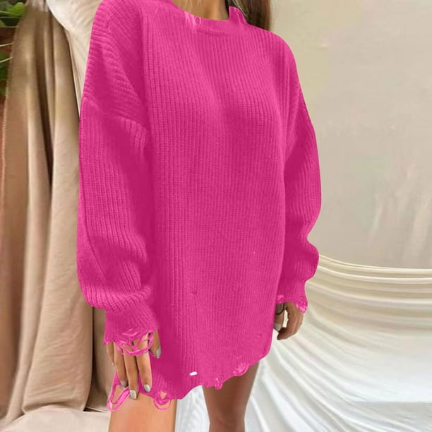 Suéter de cuello redondo para mujer, suéter de punto de cuello redondo de manga larga, suéter, tops de mujer