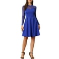 thumbnail image 1 of INSPIRE CHIC Vestido de fiesta con mangas transparentes de malla en forma de corazón para mujer S Azul Real con lunares, 1 of 6