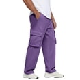 thumbnail image 2 of Cargo Sweatpants for Men Straight Wide Leg Baggy Pants High Rise Elastic Jogger with Pockets, Purple L, 2 of 7