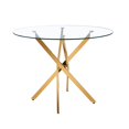 thumbnail image 1 of Table de Salle à Manger Moderne Kaylana avec Dessus en Verre Trempé et Acier Inoxydable Poli Doré., 1 of 2