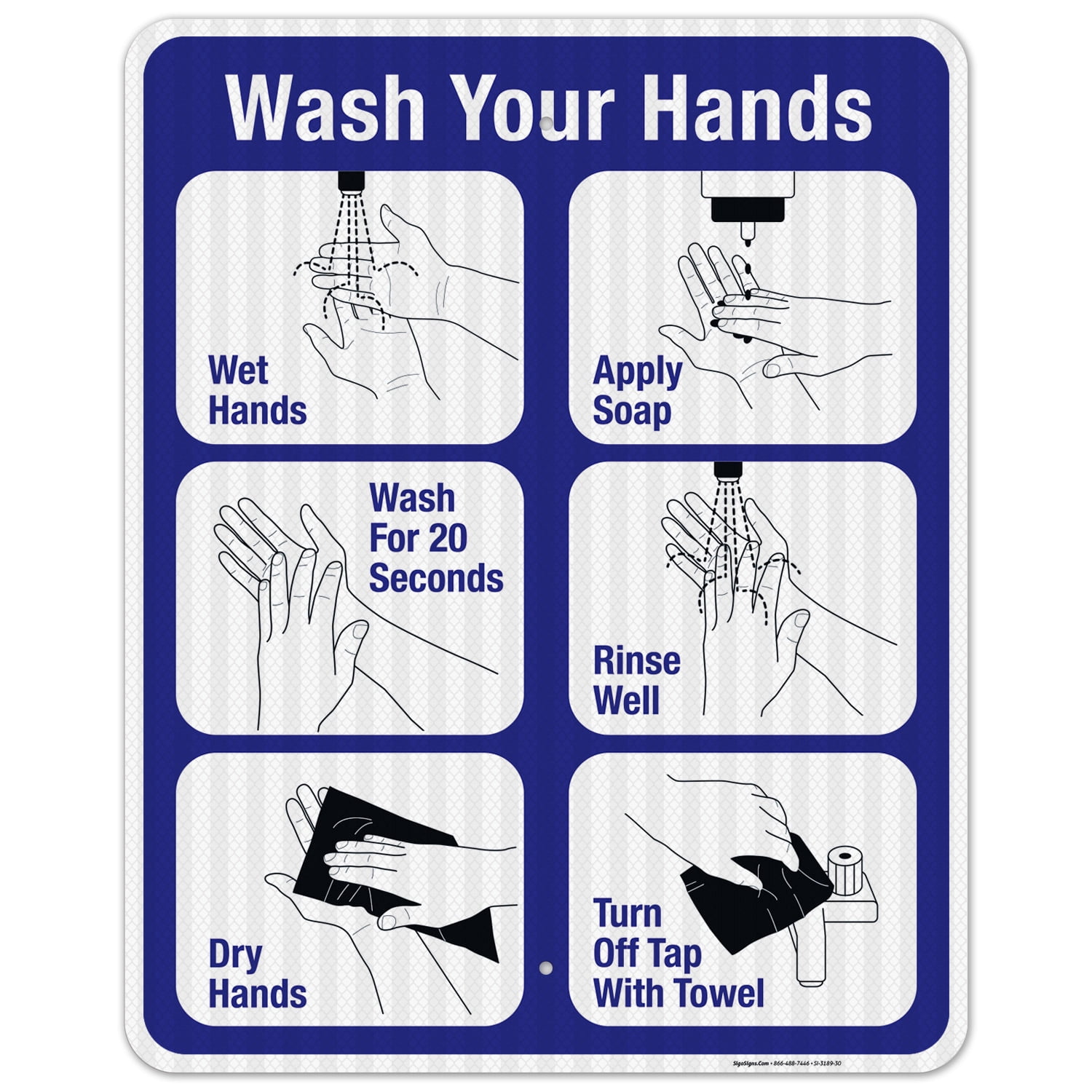 Hand Washing Sign, 6 Steps Hand Washing Sign, 24x30 Reflective Aluminum ...