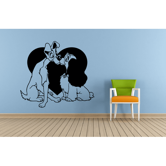 Lady And The Tramp Sweet Romantic Portrait Silhouette Disney Cartoon Character Wall Sticker For Kids Boys Girls Room Bedroom Home Decal Design Stickers Wall Art Vinyl Decoration Size (30x30 inch)