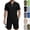 13# Black, variant on Mens Summer Sets Waffle Knit 2 Piece Quarter Zip Polo Collar Top and Stitched Drawstring Shorts Travel Lounge Outfits Army Green M
