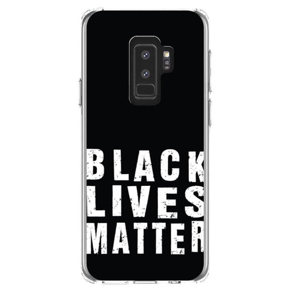 DistinctInk Clear Shockproof Hybrid Case for Samsung Galaxy S9  PLUS (6.2" Screen) - TPU Bumper, Acrylic Back, Tempered Glass Screen Protector - Black Lives Matter