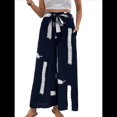thumbnail image 1 of Pantalones para Mujer, Estampado Bohemio, Pierna , Cintura Alta, Holgados, con Cordón y Bolsillos, Informales, Verano 2025. Azul Marino XL, 1 of 9