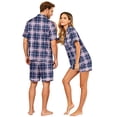 thumbnail image 4 of Leidass Couples Plaid Pajama Set Short Sleeve Button Down Sleepwear Lounge Set with Shorts Matching His and Hers Nightwear White 2XL, 4 of 5