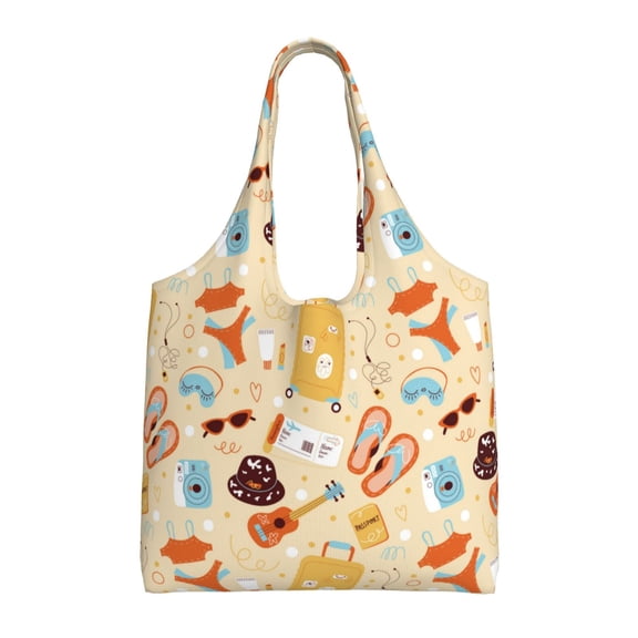 Vsdgher Summer Travel Print canvas Tote Bag, Lightweight Cloth Bags, Suitable for shopping, groceries, travel