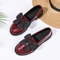 thumbnail image 4 of Gpaecead Women Plaid Bow Thick Sole Loafers Patent Leather Heightening Spring Summer Versatile Slip On Shoes, Burgundy, 4 of 8