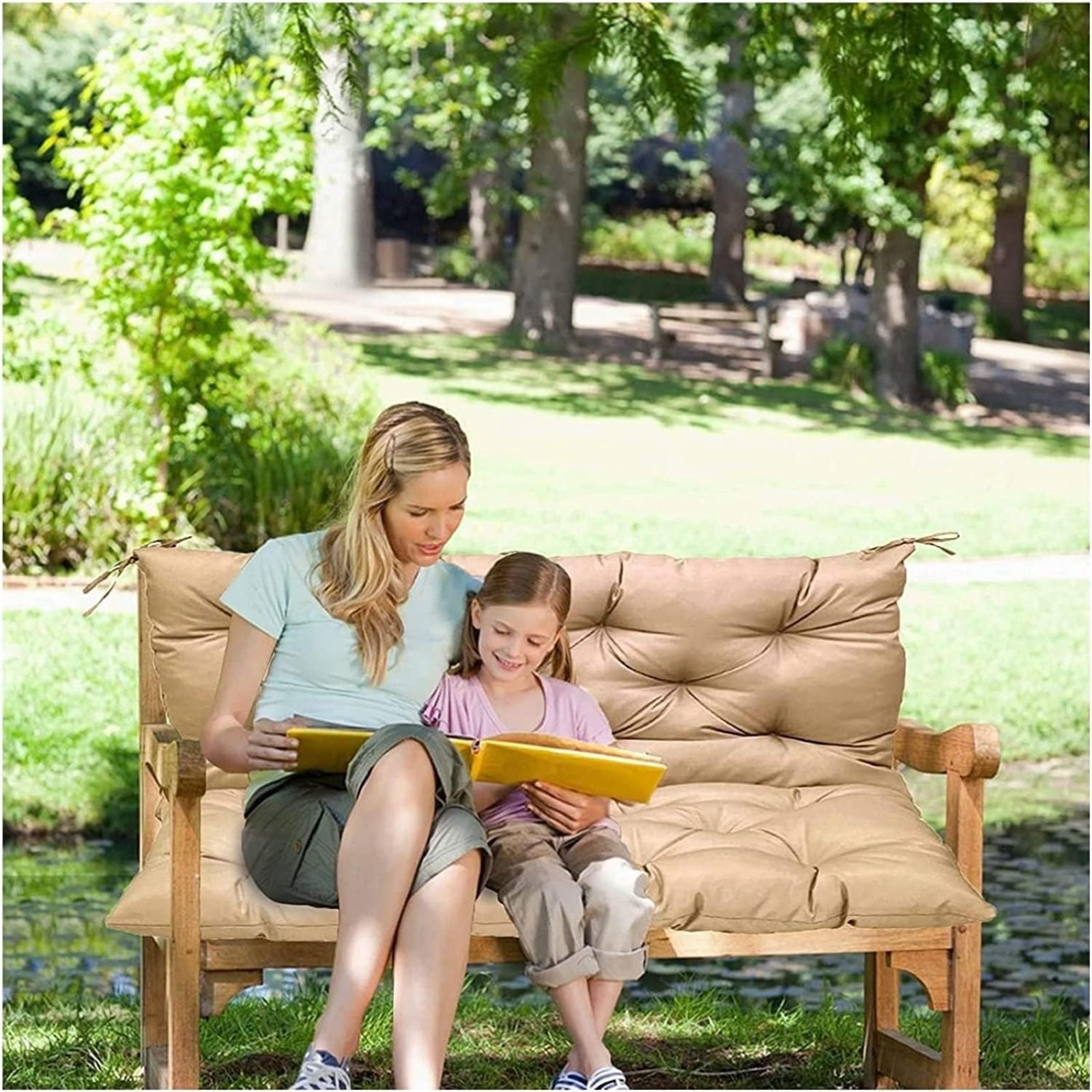 SQDWYGG Outdoor Swing Cushions with Backrest, 2 or 3 Person Seat Bench Replacement Waterproof Cushion for Outdoor Patio Porch Garden Furniture Swing Chair,Beige,39.4x39.4in