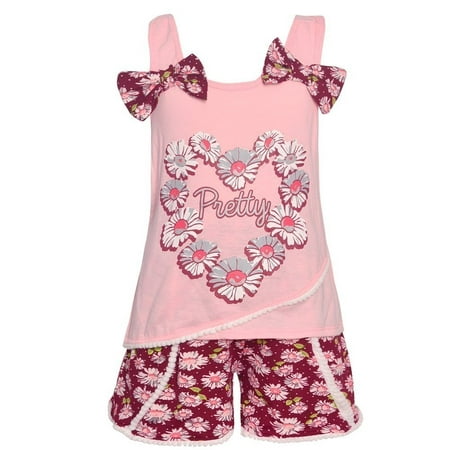 Real Love Girls Pink Pretty Flower Garland 2 Pc Shorts Outfit