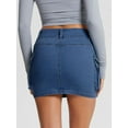 thumbnail image 2 of Women Denim Cargo Skirt Mini Low Waist Button Bodycon Flap Pockets Skirts, 2 of 6