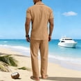 thumbnail image 5 of LNZGNM Mens 2 Pieces Cotton Linen Sets Short Sleeve Button Down Breathable Shirts Casual Loose Fit Pants with Pockets Walking Outfits,Earthy Yellow XL, 5 of 5