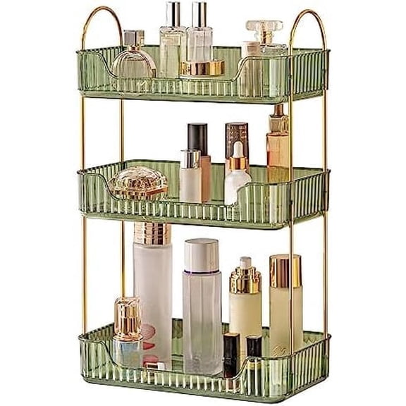 3 Tier Bathroom Countertop Organizer - Green Makeup and Skincare Display Tray for Vanity and Dresser Storage