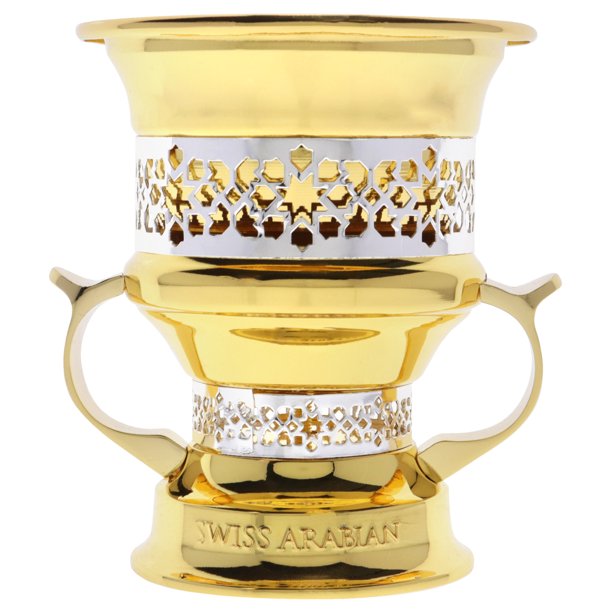 Quemador de incienso Mubkhara de carbón metálico con forma de copa Swiss Arabian Dorado pequeño 1 pieza Bakhoor