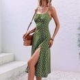thumbnail image 4 of Vestido de Verano de Lunares para Mujer, con Tirantes Finos, Corte Entallado y Abertura Lateral, Vestido de Corte A Verde S, 4 of 8