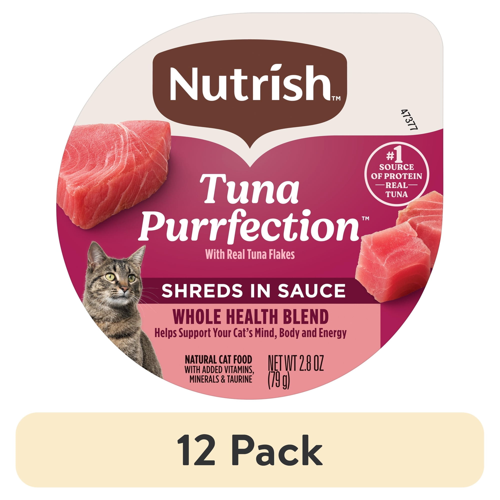 (12 pack) Nutrish Grain Free Wet Cat Food Tuna Purrfection Whole Health Blend with Real Tuna Flakes in a Savory Sauce, 2.8 oz. Cup (Rachael Ray)