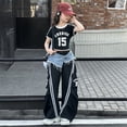 thumbnail image 2 of FINALGANG Girls Streetwear Cargo Pants Kids Elastic Waist Wide Leg Loose Fit Trousers With Detachable Denim Waistband For Dance Daily Wear Fashionable Bottoms, 2 of 4