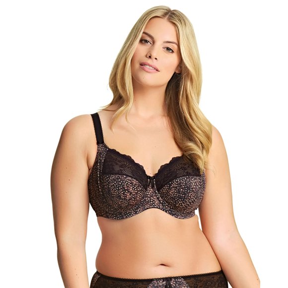 Elomi Womens Morgan Underwire Full Cup Stretch Lace Banded Bra, 36DD, Ebony
