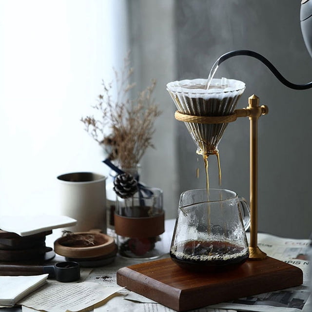 Pour Over Stand Coffee Station, Pour Over Coffee Dripper Adjustable Coffee Filter Stand Holder with Wooden Base